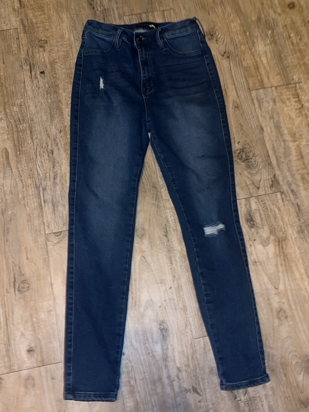 Fashion Nova Dark Blue Skinny Jeans with Light Distress